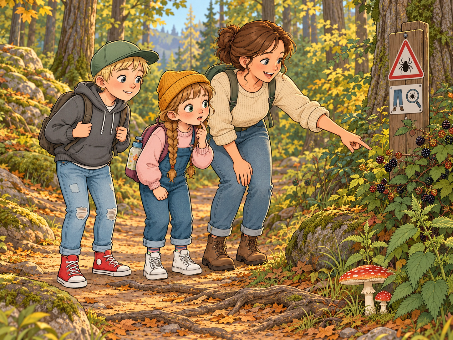 Kinder im Wald zwischen Farn und Licht