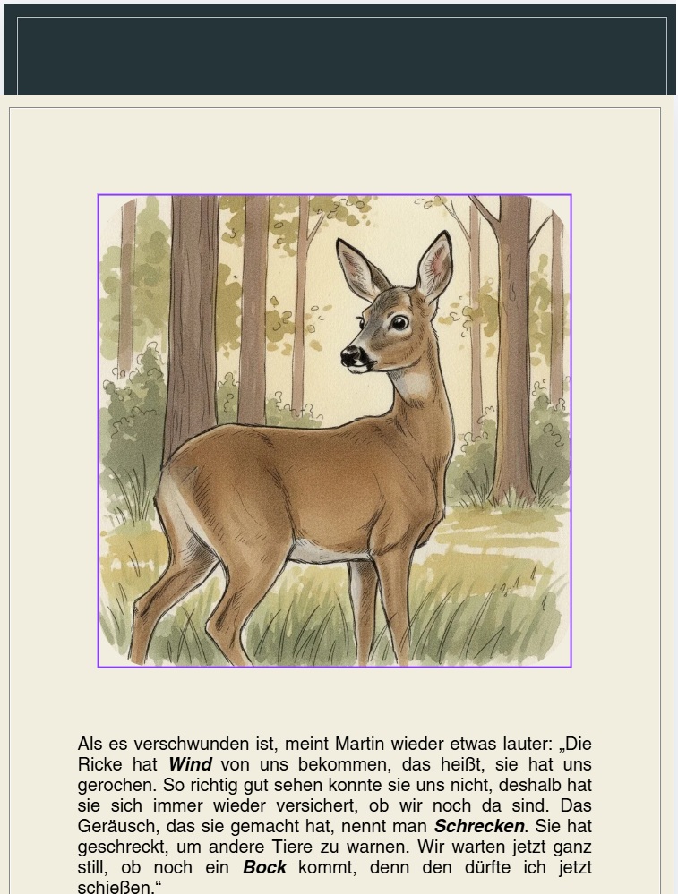 Aquarell-Illustration eines Rehs aus einem Jägerskind-Kinderbuch