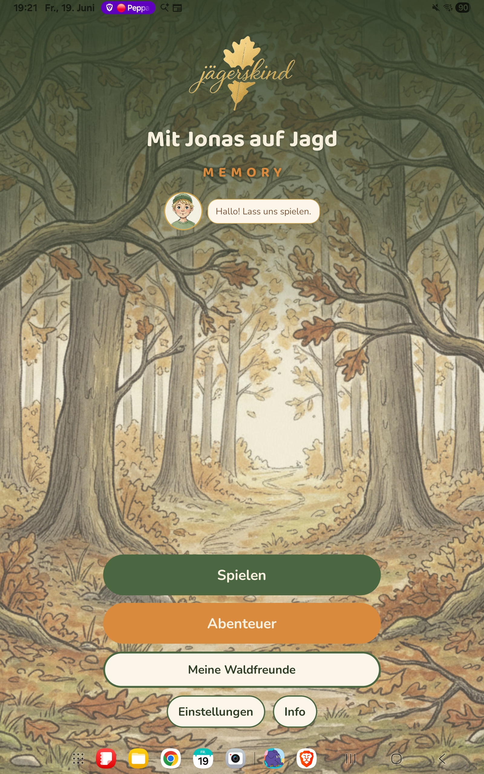 Startbildschirm der Memory-App